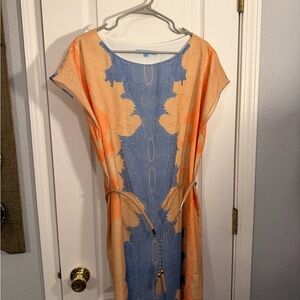 ANTONIO MELANI Vibrant Orange and Blue Midi Dress
